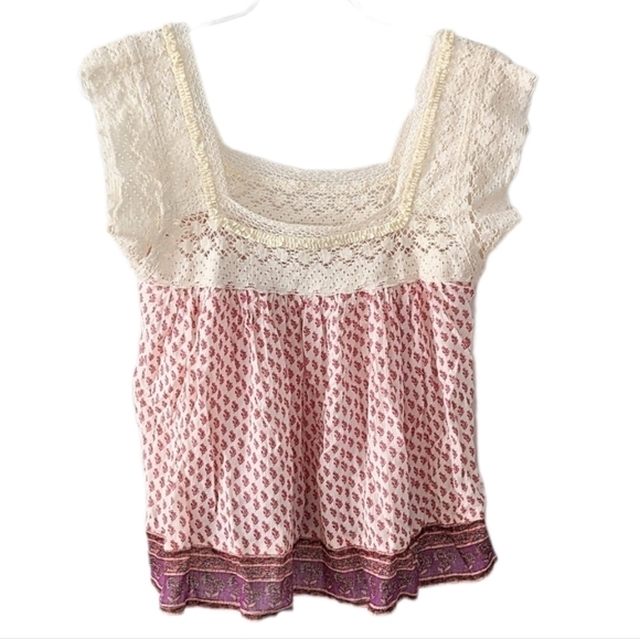 FOREVER 21 square neck 100% viscose lace boho top shirt size Medium NEW @C - Picture 1 of 8